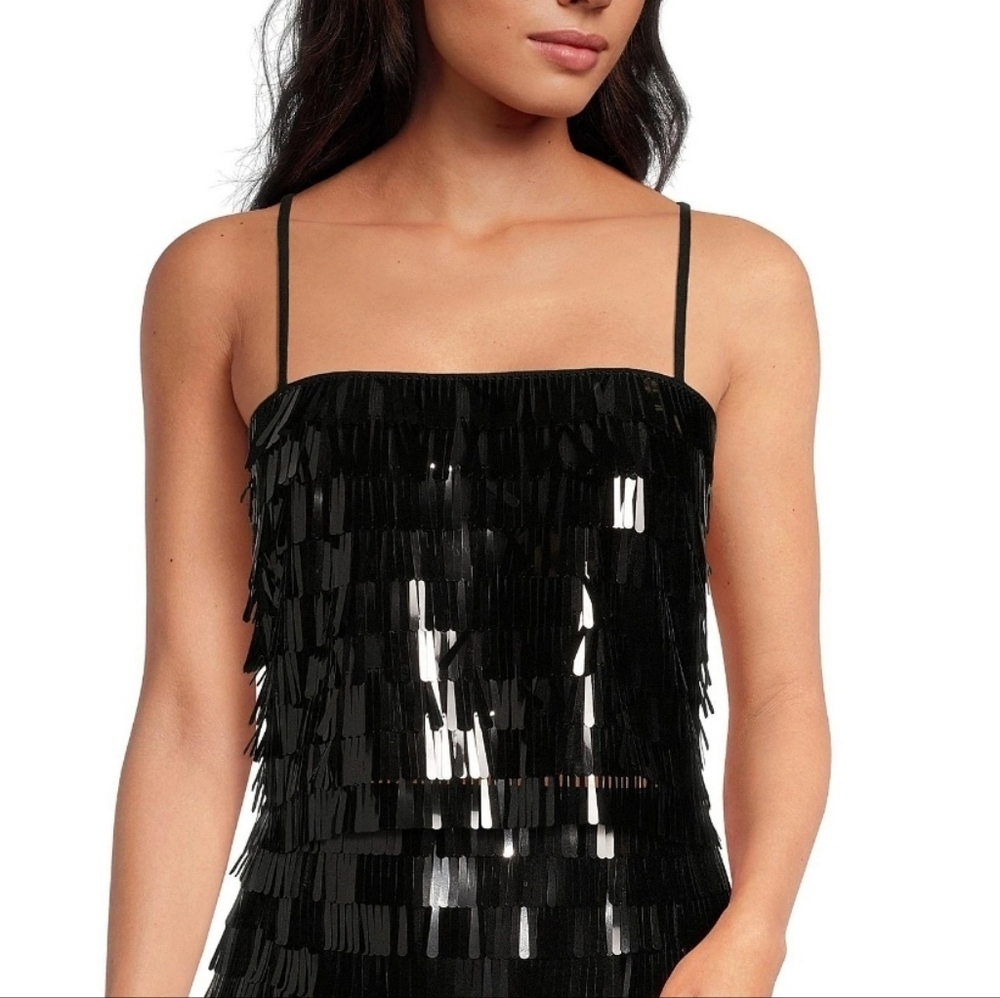NWOT Gianni Bini Black Sequin Fringe Camisole Top Y2K Party Clubwear Small